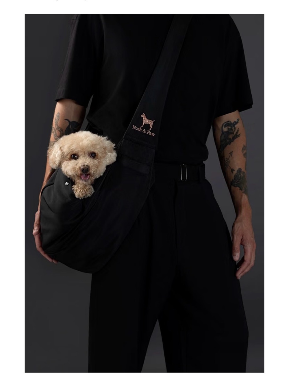 Black Crossbody Dog Carrier Sling - Cozy Hands-Free Pet Bag